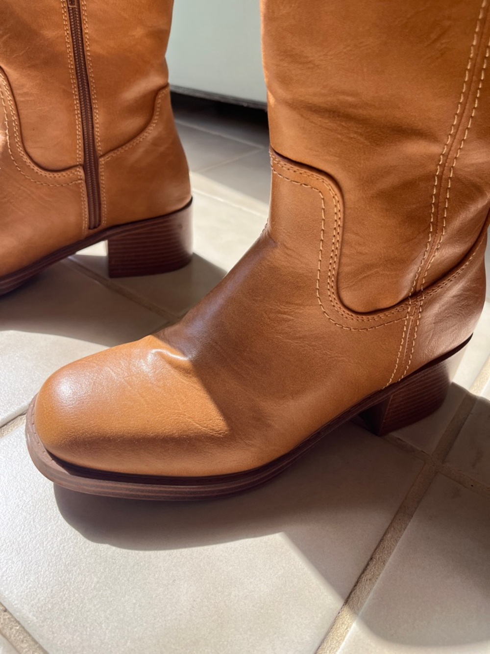 Haute Hippie Classic Tall Women's Camel Leather Heeled Boots Frye Look Alike - Picture 4 of 15